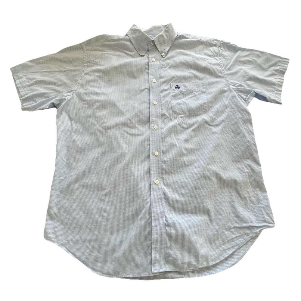 Brooks Brothers 346 Men's Sz Large L Long Sleeve Blue White Gingham Check Shirt